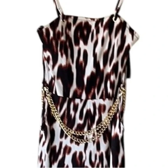 Bold Element Brown and Black Leopard Print Sleeveless Jumpsuit Chain Belt - Picture 10 of 16